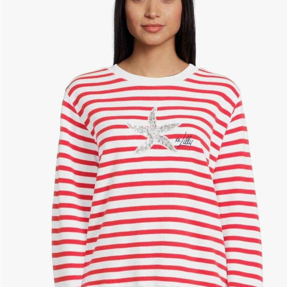 Lilly Pulitzer Ballad Red and White Striped Sweatshirt